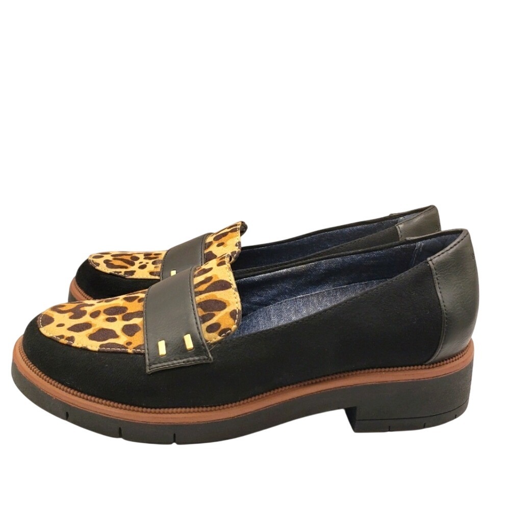 Dr Scholls Be Free Loafers Women Size 6.5 Black Leopard Print Energy Technology
